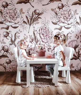 Fotobehang Poederroze pioenrozen