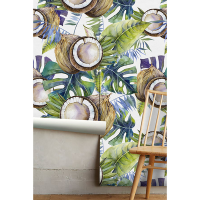 Fotobehang Kokosnoten in sprookjesbladeren