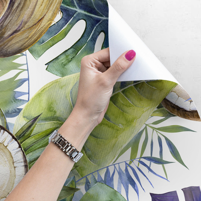 Fotobehang Kokosnoten in sprookjesbladeren