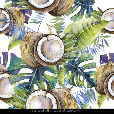 Fotobehang Kokosnoten in sprookjesbladeren