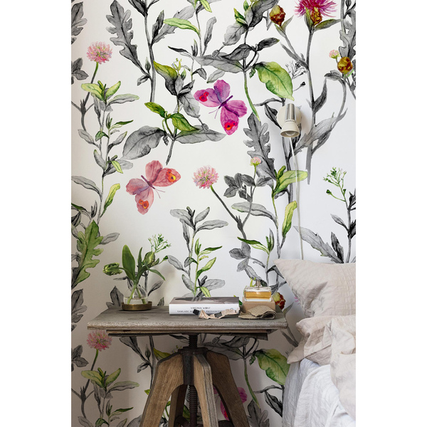 Fotobehang Een weide vol vlinders en bloemen