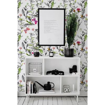 Fotobehang Een weide vol vlinders en bloemen