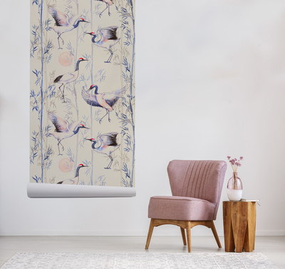 Fotobehang Ochtend tussen de kraanvogels