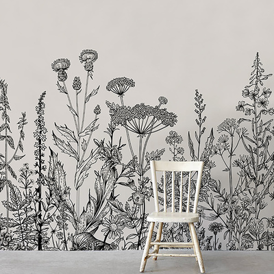 Fotobehang Zwart-witte weide