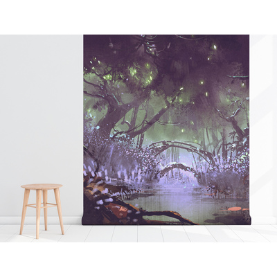 Fotobehang Vuurvliegjes in het bos