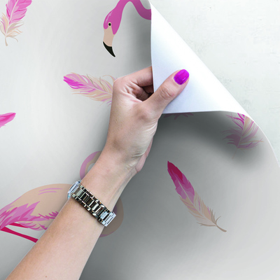 Fotobehang Flamingo's en veren