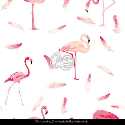 Fotobehang Flamingo's en veren