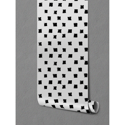 Fotobehang Witte muur zwarte vierkanten