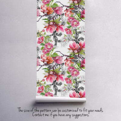 Fotobehang Magnolia Schetsen