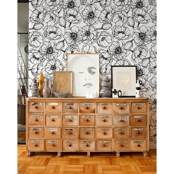 Fotobehang Bloementuin van zwart en wit