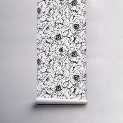 Fotobehang Bloementuin van zwart en wit