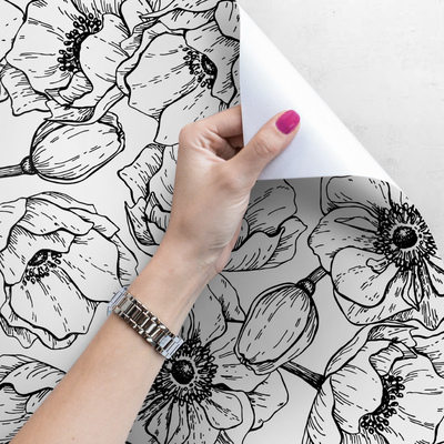 Fotobehang Bloementuin van zwart en wit