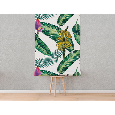 Fotobehang Bloeiende bananenbloemen en -vruchten