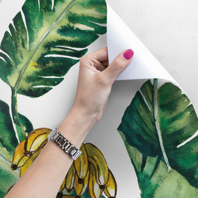 Fotobehang Bloeiende bananenbloemen en -vruchten