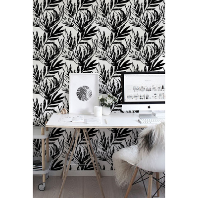 Fotobehang Exotische bladeren in zwart