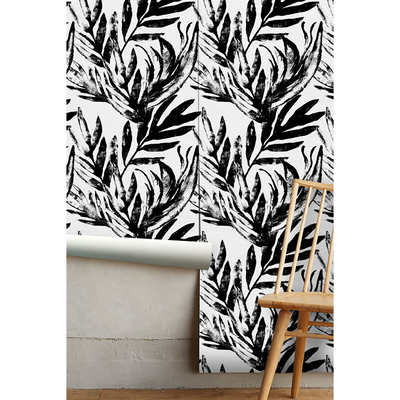 Fotobehang Exotische bladeren in zwart