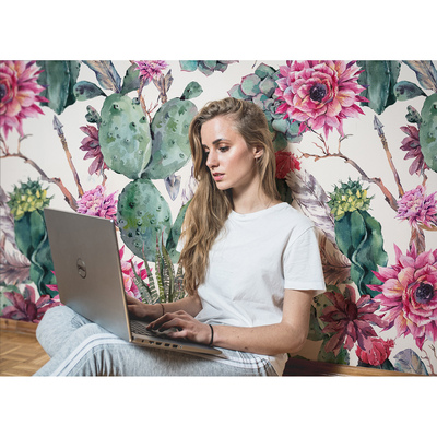 Fotobehang Bloemen in cactussen