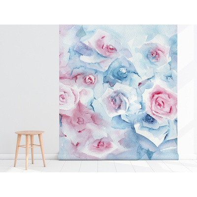 Fotobehang Blauwe en roze pastelbloemen