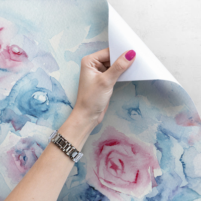 Fotobehang Blauwe en roze pastelbloemen