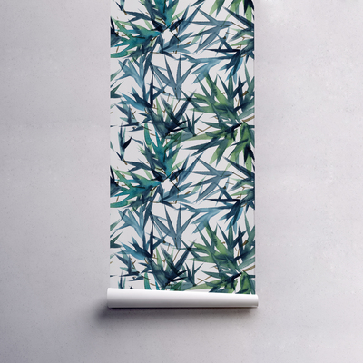 Fotobehang Blauwe palmbladeren