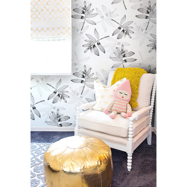 Fotobehang Zwarte pastelbladeren