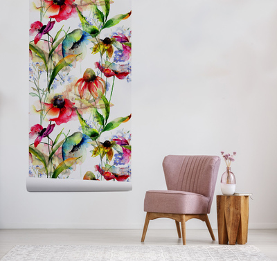 Fotobehang Ochtend geschilderd met bloemen
