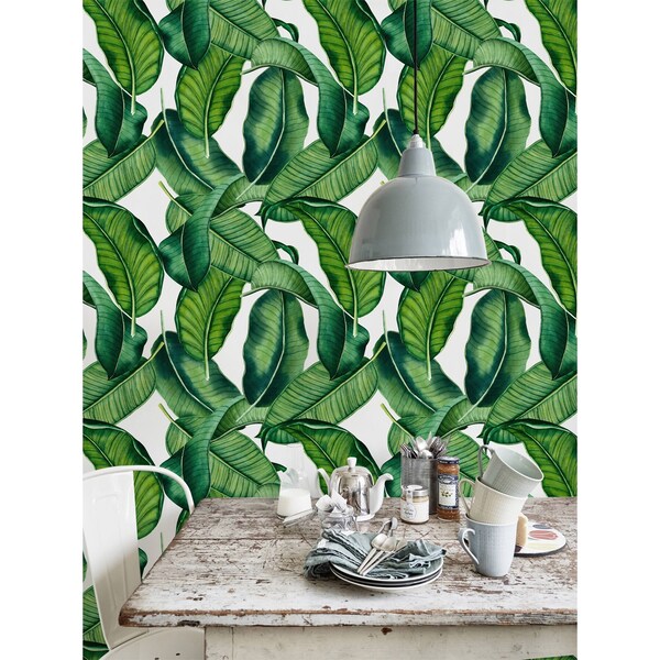 Fotobehang Sappige groene bananenbladeren