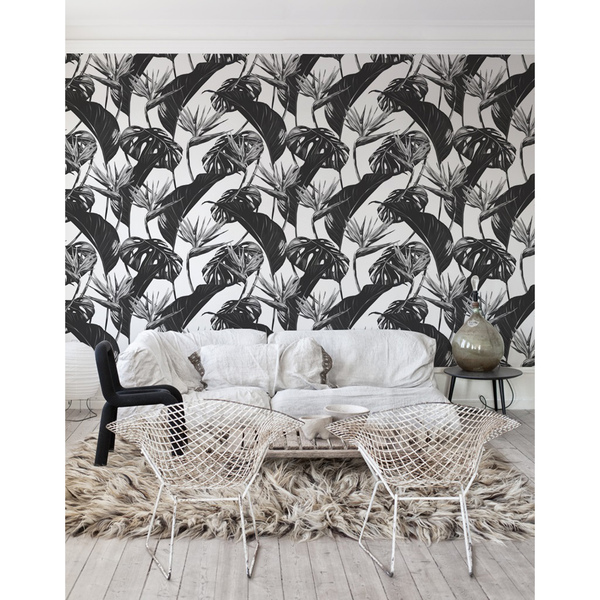 Fotobehang Monochrome tropische bladeren