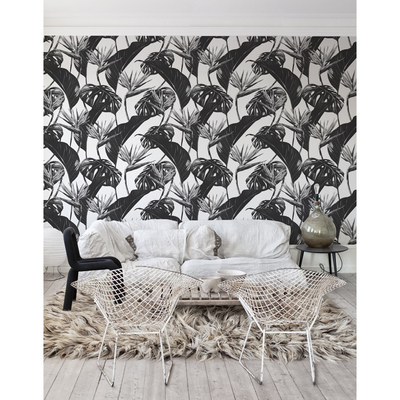 Fotobehang Monochrome tropische bladeren