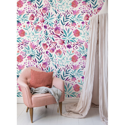 Fotobehang Paarse bloemen in vintage stijl