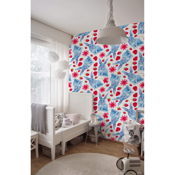 Fotobehang Konijntjes in frambozen