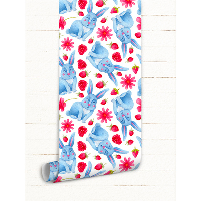 Fotobehang Konijntjes in frambozen