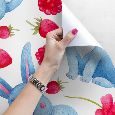 Fotobehang Konijntjes in frambozen