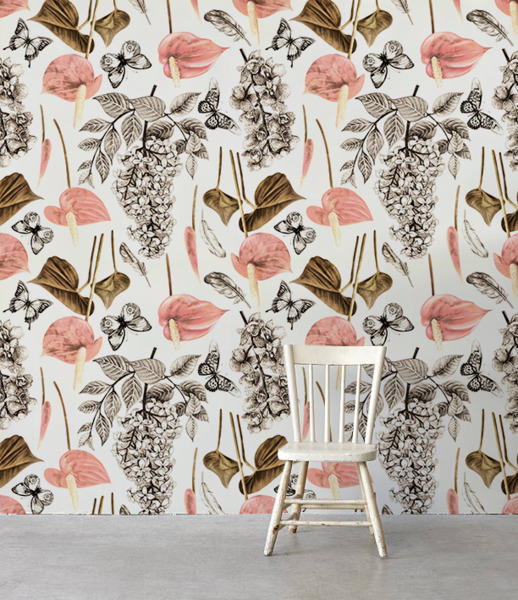 Fotobehang Lentebloemen en vlinders