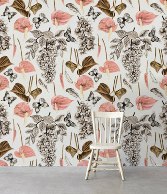 Fotobehang Lentebloemen en vlinders