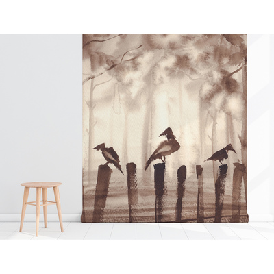 Fotobehang Bos achter de mist