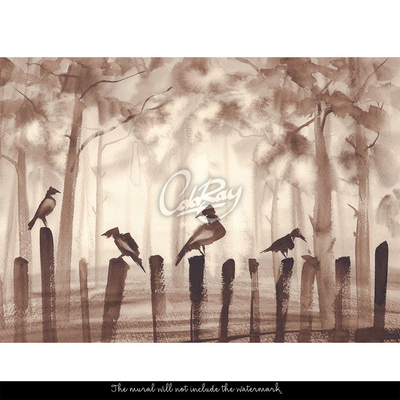 Fotobehang Bos achter de mist