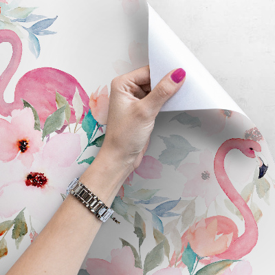 Fotobehang Flamingo's in subtiele bloemen