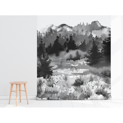 Fotobehang Donker bos in de mist