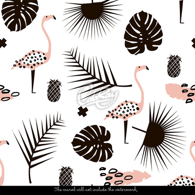 Fotobehang Flamingo tussen de wilde palmen