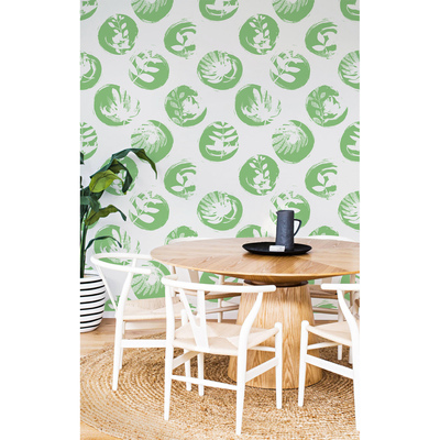 Fotobehang Bladeren in cirkels geschilderd