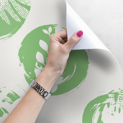 Fotobehang Bladeren in cirkels geschilderd