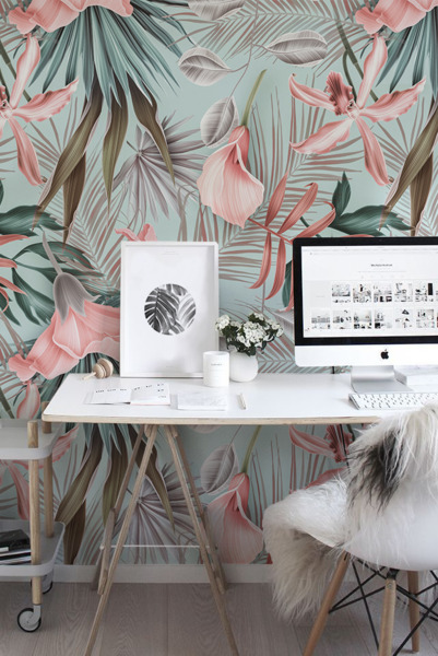 Fotobehang Tropische pastelbloemen