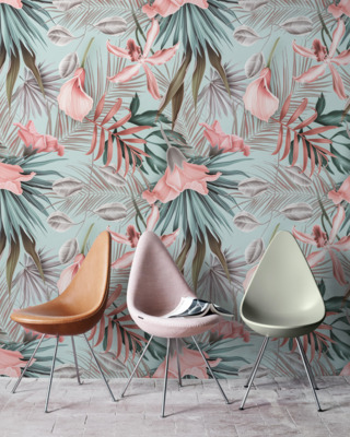 Fotobehang Tropische pastelbloemen