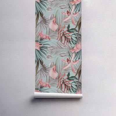 Fotobehang Tropische pastelbloemen