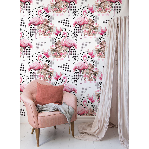 Fotobehang Abstracte flamingo's