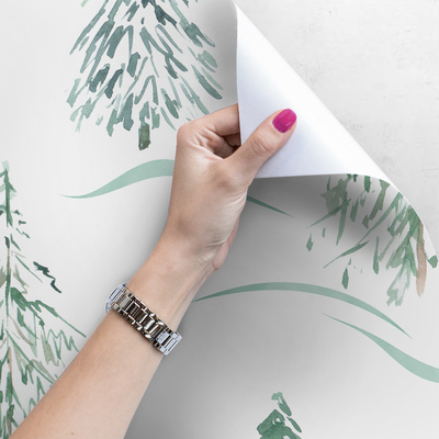 Fotobehang Kerstbomen in aquarel