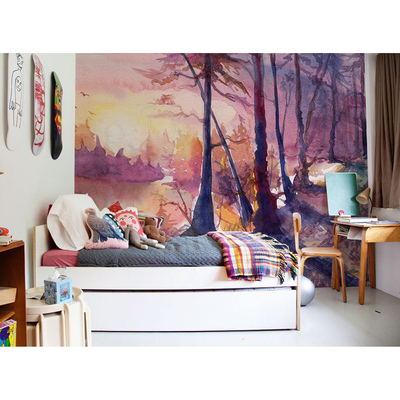 Fotobehang Herfstbos bij zonsopgang