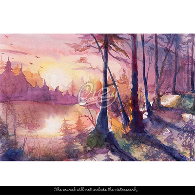 Fotobehang Herfstbos bij zonsopgang