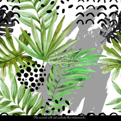 Fotobehang Palmboom in inkt